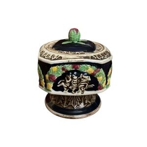 VINTAGE JAPANESE MAJOLICA - STYLE CONDIMENT URN / JAM POT